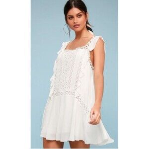 Free People Mini Dress White Crochet Priscilla Ruffled Womens Size M